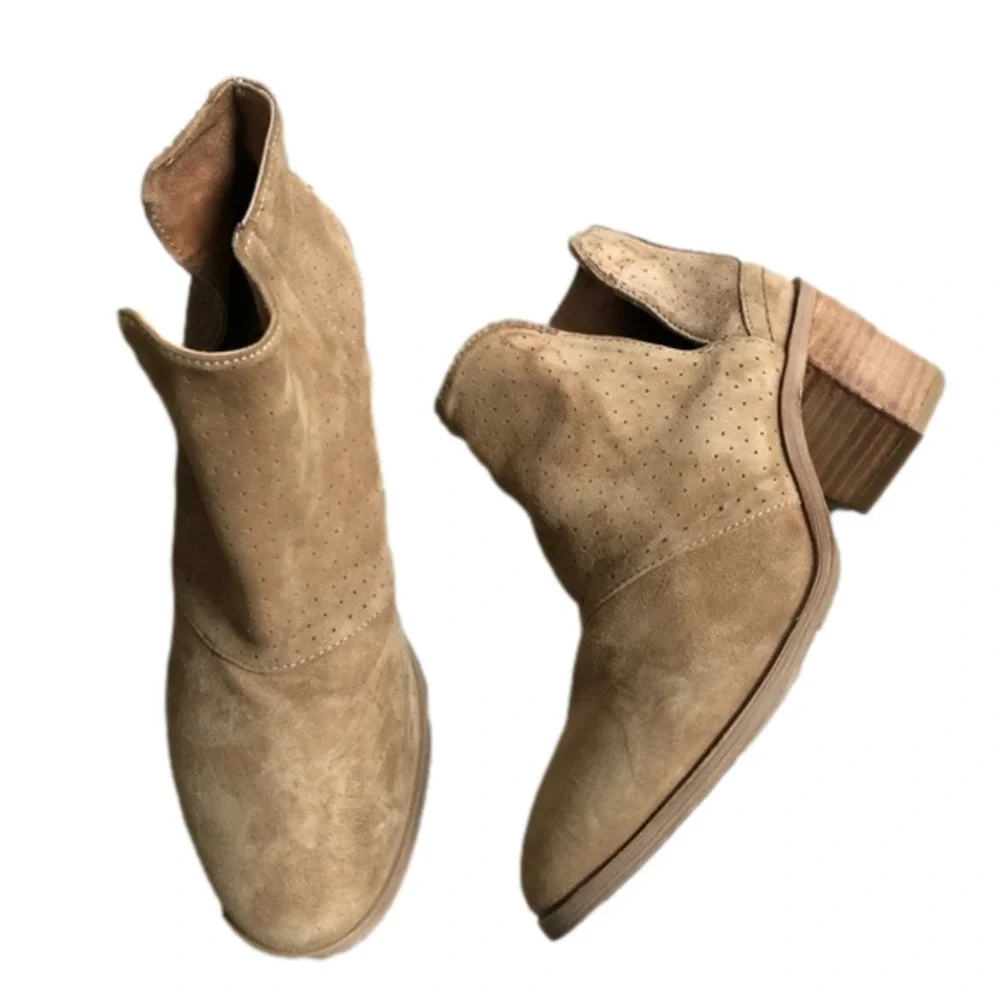 REBELS Tan Suede Split Side Perforated Boho Bootie